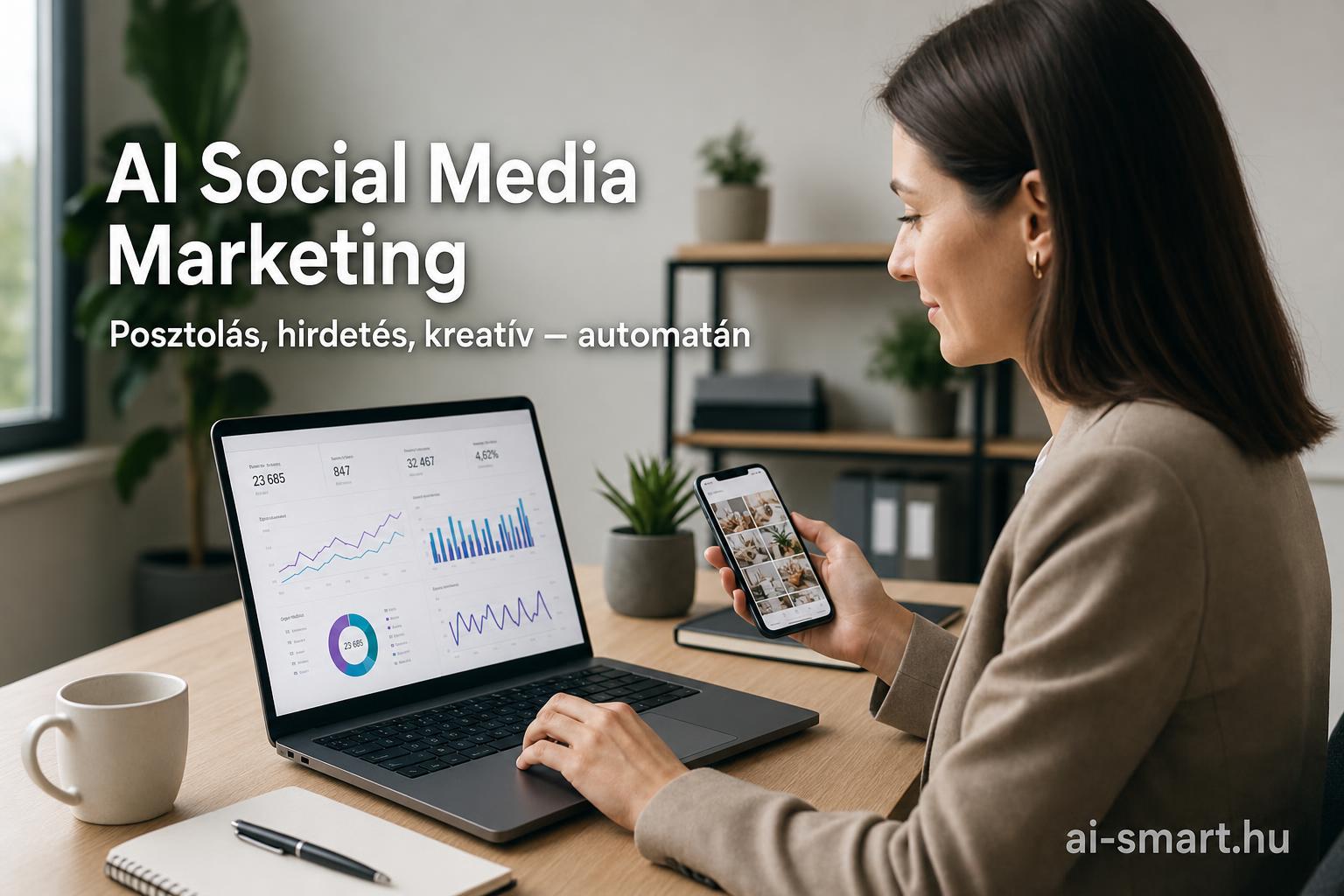 AI Social Media Marketing — posztolás, hirdetés, kreatív automatán