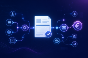 Automatikus számlázás workflow ábra n8n-nel — számla, e-mail és fizetés összekötve